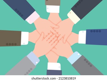 Teamwork Hands of businessmen piled up