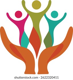 Logo de manos y conexiones de trabajo en equipo