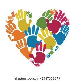 Teamwork hands heart shape logo. Hands together for Love logo vector design
