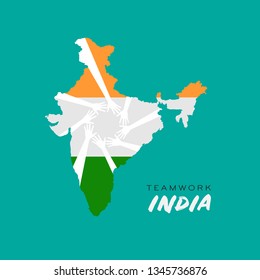 Teamwork Hands in India Map Logo
