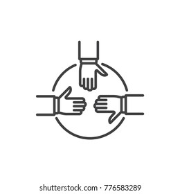 Teamwork hands line icon.