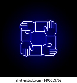 Teamwork hands line neon icon. Elements of Business illustration line icon. Signs and symbols can be used for web, logo, mobile app, UI, UX