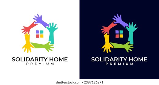 Teamwork hands logo with colorful style design template. Kidsfun group with holding hands logo. Vector logo design of hands, peoples, kids, play group, unity, business, community, solidarity, care.