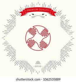 Teamwork Hands Logo. Human connection. Line icon