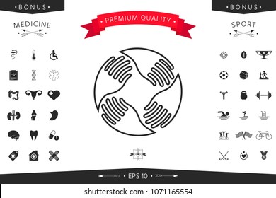Teamwork Hands Logo. Human connection. Line icon