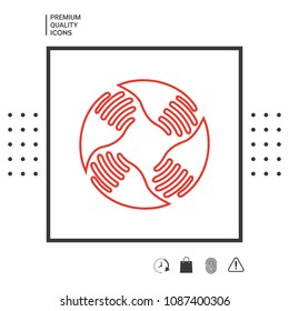 Teamwork Hands Logo. Human connection. Line icon