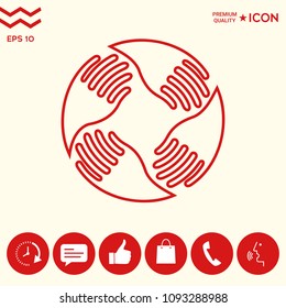 Teamwork Hands Logo. Human connection. Line icon