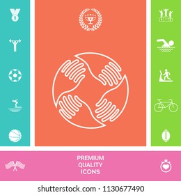 Teamwork Hands Logo. Human connection. Line icon