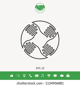 Teamwork Hands Logo. Human connection. Line icon