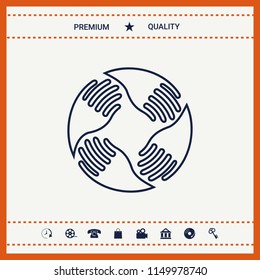 Teamwork Hands Logo. Human connection. Line icon