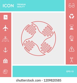 Teamwork Hands Logo. Human connection. Line icon