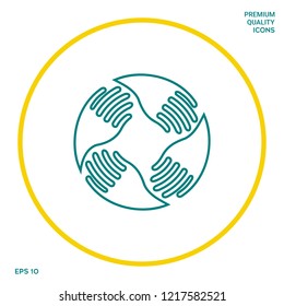 Teamwork Hands Logo. Human connection. Line icon