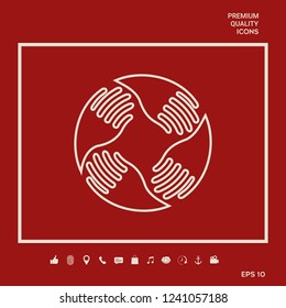 Teamwork Hands Logo. Human connection. Line icon