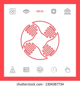 Teamwork Hands Logo. Human connection. Line icon