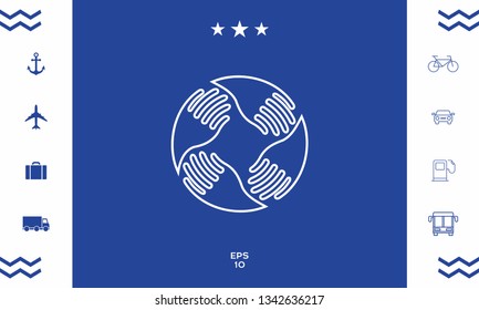 Teamwork Hands Logo. Human connection. Line icon