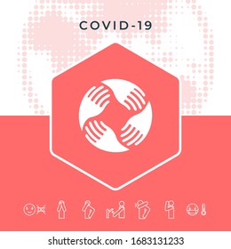 Logo Manos de trabajo en equipo. Conexión humana. Elementos gráficos para el diseño
