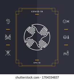 Logo Manos de trabajo en equipo. Conexión humana. Icono de línea, elementos para el diseño