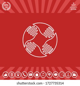 Logo Manos de trabajo en equipo. Conexión humana. Icono de línea, elementos para su diseño