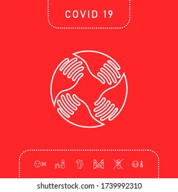 Logo Manos de trabajo en equipo. Conexión humana. Icono de línea, elementos para su diseño