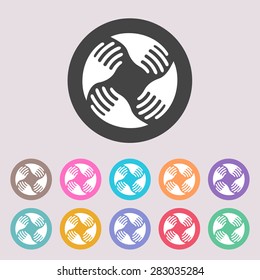 Teamwork Hands Logo. Human connection. Set of colored icons.