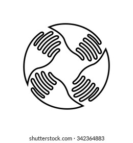 Teamwork Hands Logo. Human connection.  Linear icon.