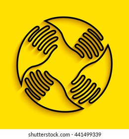 Teamwork Hands Logo. Human connection. Line icon,