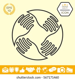 Teamwork Hands Logo. Human connection. Line icon