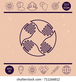 Teamwork Hands Logo. Human connection. Line icon