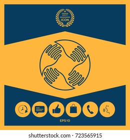 Teamwork Hands Logo. Human connection. Line icon