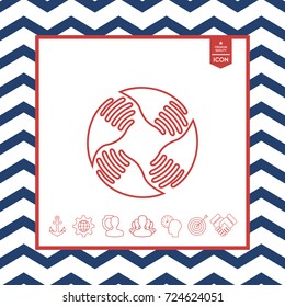 Teamwork Hands Logo. Human connection. Line icon