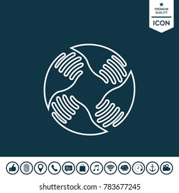 Teamwork Hands Logo. Human connection. Line icon