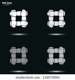 Teamwork hands people flat grayscale vector icon.