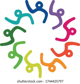 Gente feliz en equipo con forma de flor vectorial	
