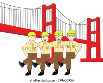 Teamwork of the hard hat of the bridge