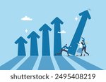 Teamwork to help business growth, team success or increase performance, improvement or growing business, career growth or effort to succeed concept, business people team help build growth graph chart.