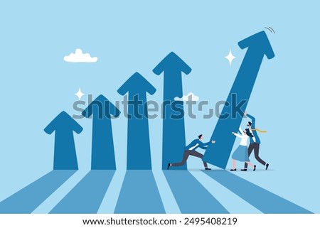 Teamwork to help business growth, team success or increase performance, improvement or growing business, career growth or effort to succeed concept, business people team help build growth graph chart.