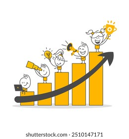 Teamwork help growing revenue, growth and achievement, team strategy for business success concept, business development plan for improvement, business people team working on improve bar graph.