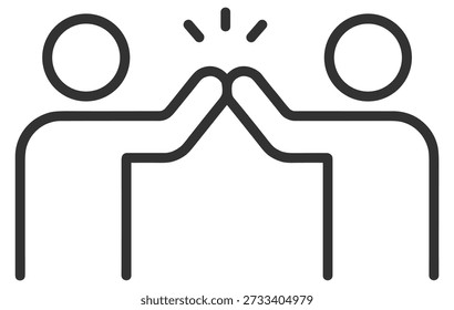 Teamwork high five icon, business collaboration success outline illustration on transparent background