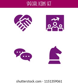 teamwork icon. 4 teamwork set with talk, chess, team and handshake vector icons for web and mobile app