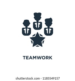 Teamwork icon. Black filled vector illustration. Teamwork symbol on white background. Can be used in web and mobile.