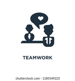 Teamwork icon. Black filled vector illustration. Teamwork symbol on white background. Can be used in web and mobile.