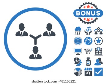 Teamwork icon with bonus. Vector illustration style is flat iconic bicolor symbols, smooth blue colors, white background.