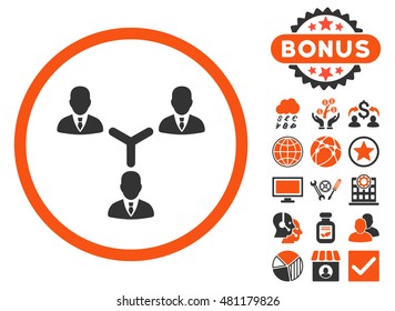 Teamwork icon with bonus. Vector illustration style is flat iconic bicolor symbols, orange and gray colors, white background.