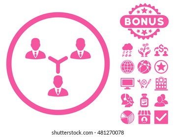 Teamwork icon with bonus. Vector illustration style is flat iconic symbols, pink color, white background.