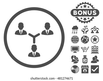 Teamwork icon with bonus. Vector illustration style is flat iconic symbols, gray color, white background.