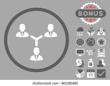 Teamwork icon with bonus. Vector illustration style is flat iconic bicolor symbols, dark gray and white colors, silver background.