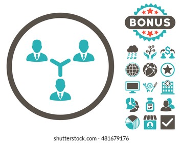 Teamwork icon with bonus. Vector illustration style is flat iconic bicolor symbols, grey and cyan colors, white background.