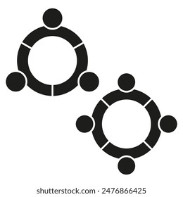Teamwork icon. Collaboration symbol. Circle of people. Black and white.