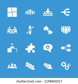 Teamwork icon. collection of 16 teamwork filled icons such as structure, group, puzzle, meeting, rowing, gear. editable teamwork icons for web and mobile.