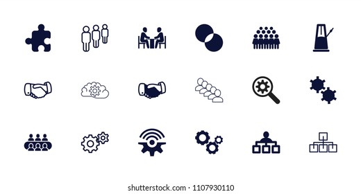 Teamwork icon. collection of 18 teamwork filled and outline icons such as handshake, structure, circle intersection, group, gear. editable teamwork icons for web and mobile.